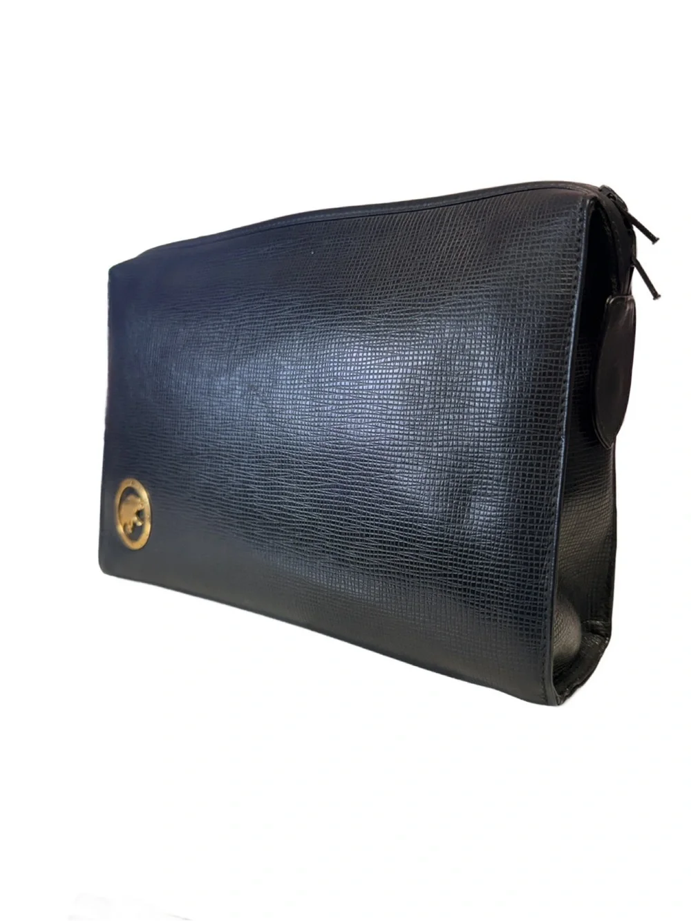 Hunting World Elephant Medallion Black Leather Vanity Clutch Pouch Made in Italy